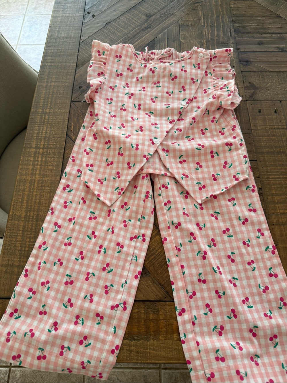 Pink Gingham Cherry  Set for Kids